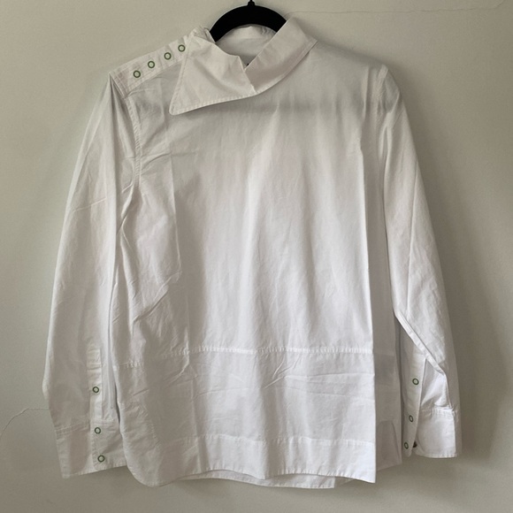 NWOT Ganni White Asymmetric Collar Shirt - Picture 5 of 12
